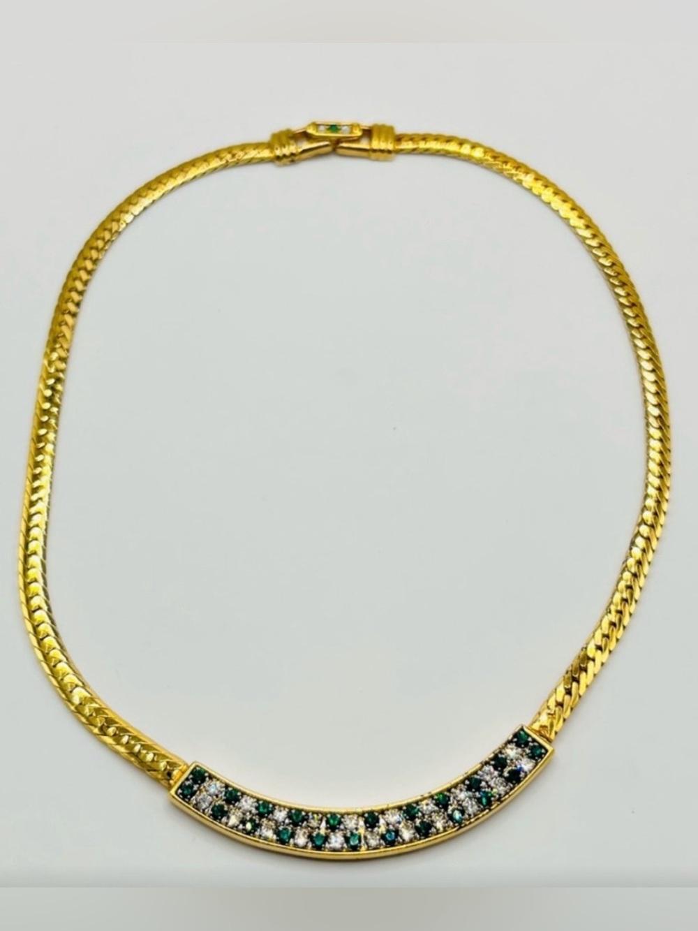 Swarovski Gold Tone Necklace with Green and Clear Crystals